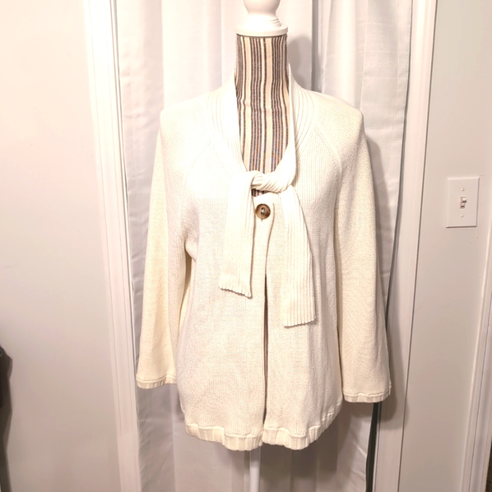Talbots NWT Ivory Cotton One‎ Button Open Cardigan Size Petite XL